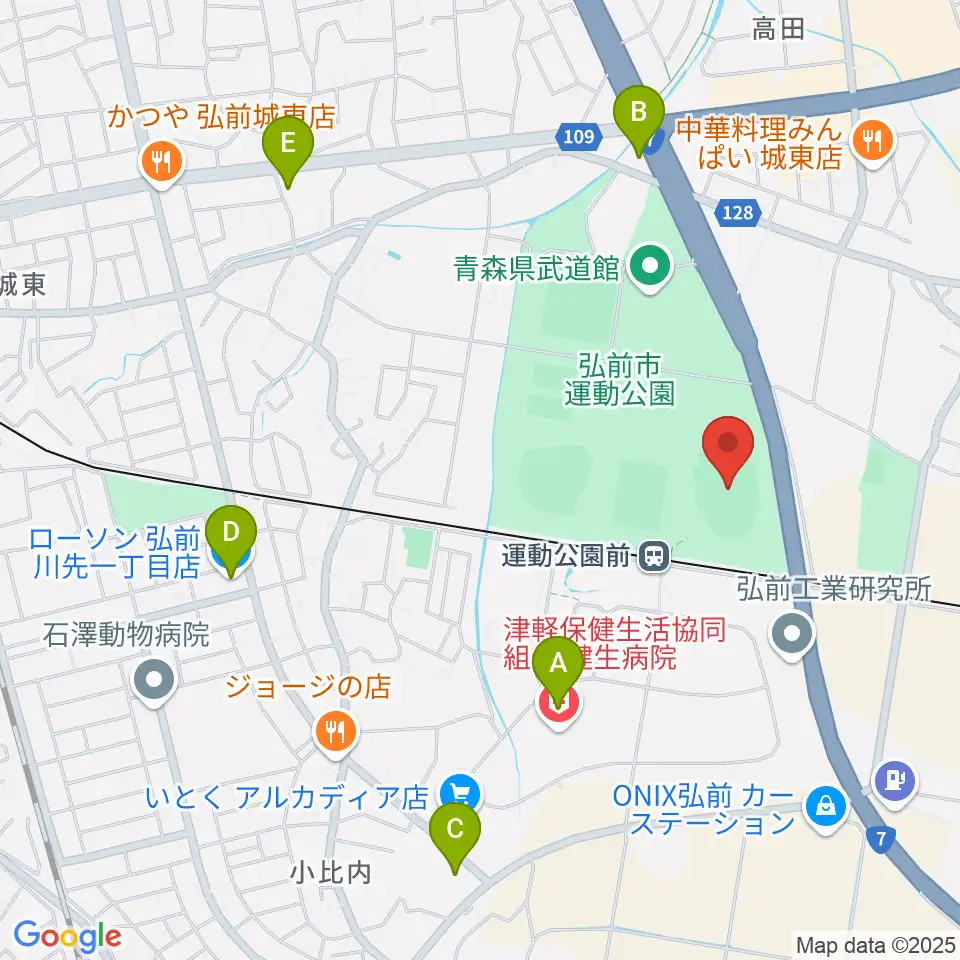 弘前市運動公園陸上競技場周辺のコンビニエンスストア一覧地図