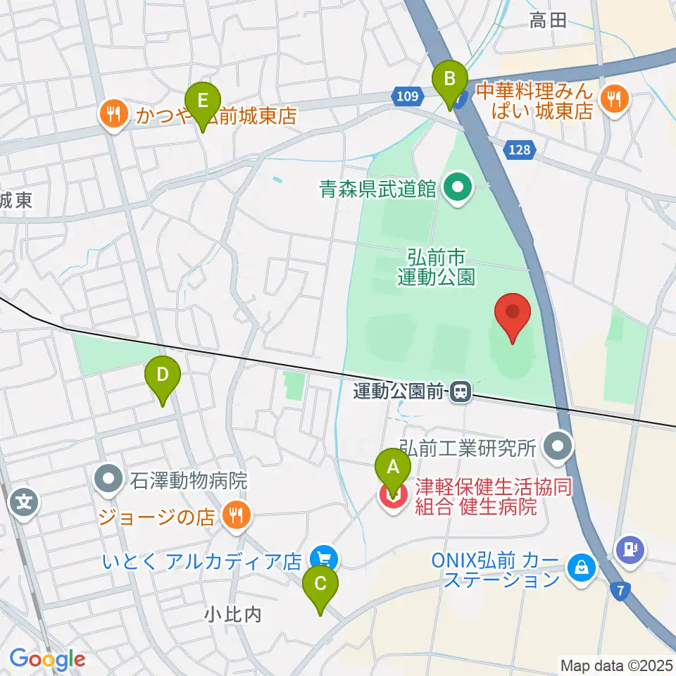 弘前市運動公園陸上競技場周辺のコンビニエンスストア一覧地図