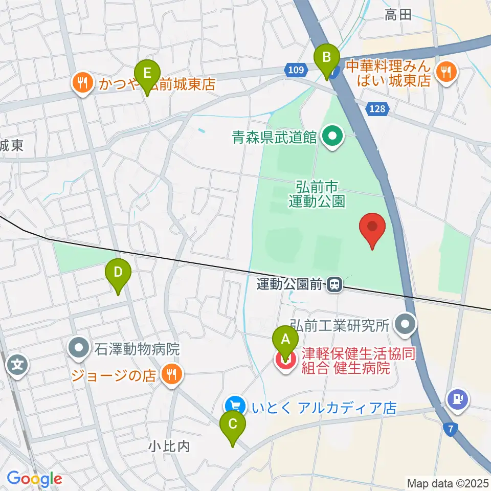 弘前市運動公園陸上競技場周辺のコンビニエンスストア一覧地図