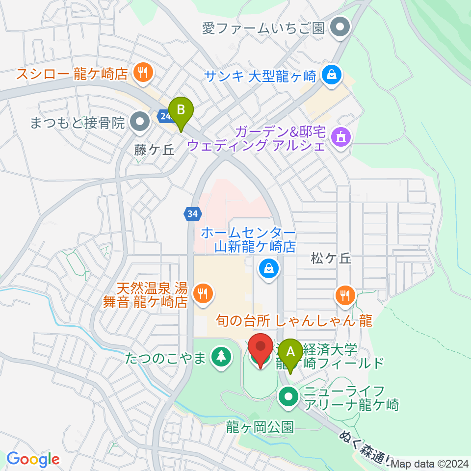 流通経済大学龍ケ崎フィールド（たつのこフィールド）周辺のコンビニエンスストア一覧地図