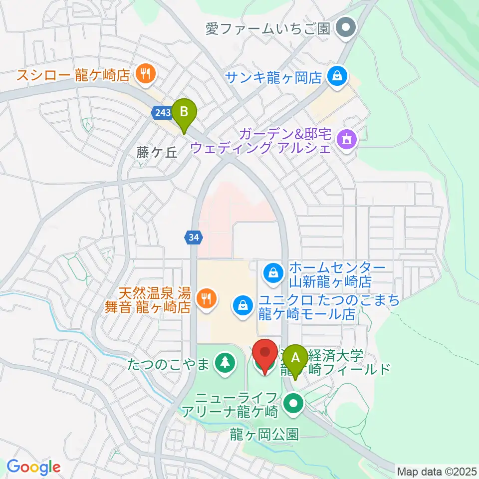 龍ケ崎市陸上競技場周辺のコンビニエンスストア一覧地図