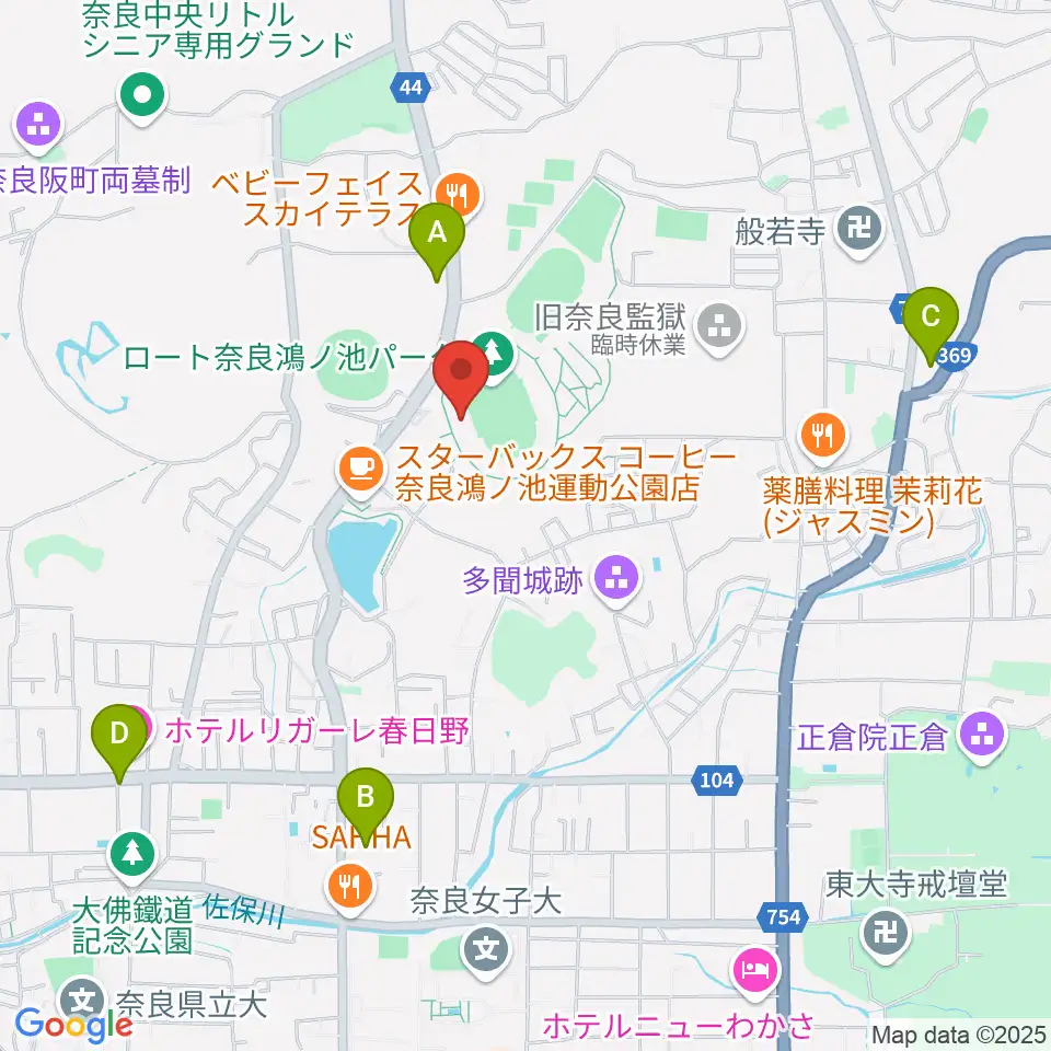ロートフィールド奈良周辺のコンビニエンスストア一覧地図