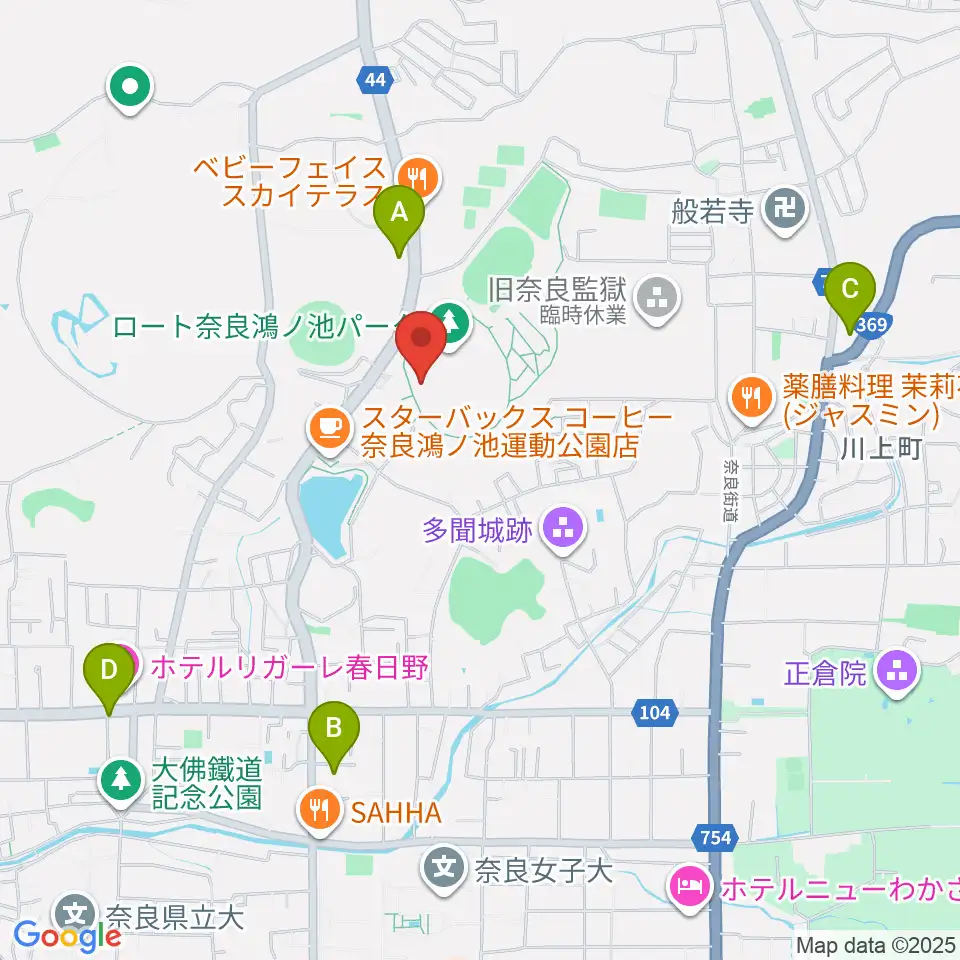 ロートフィールド奈良周辺のコンビニエンスストア一覧地図