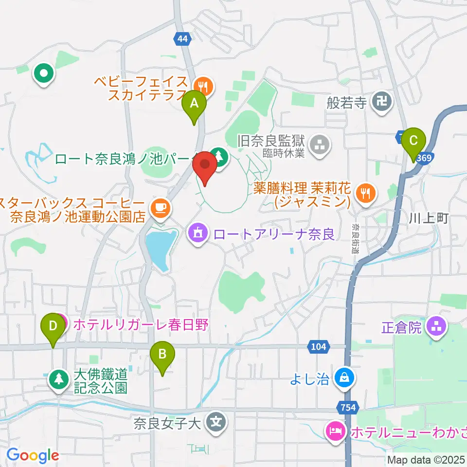 ロートフィールド奈良周辺のコンビニエンスストア一覧地図
