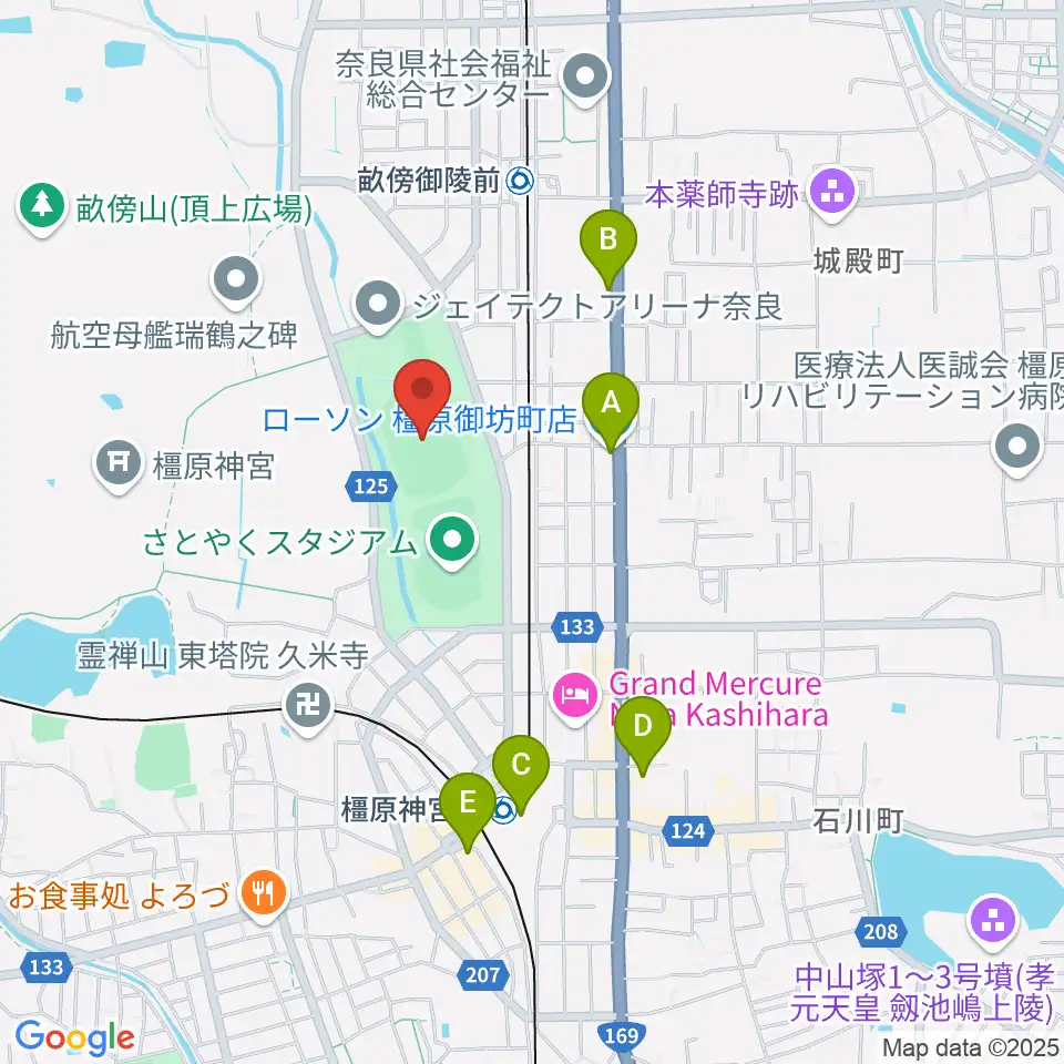 橿原公苑陸上競技場周辺のコンビニエンスストア一覧地図