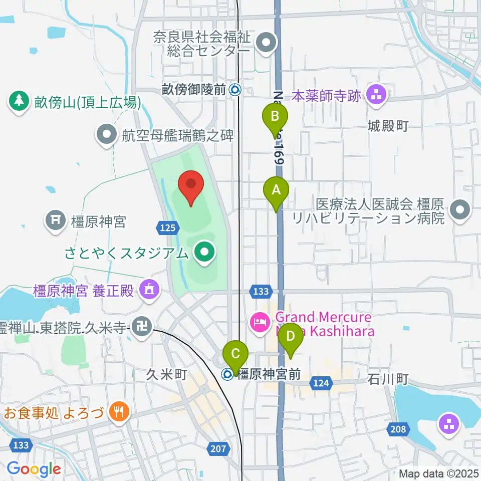 橿原公苑陸上競技場周辺のコンビニエンスストア一覧地図