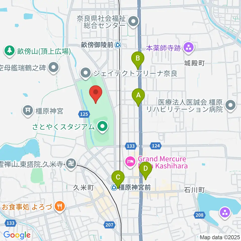 橿原公苑陸上競技場周辺のコンビニエンスストア一覧地図