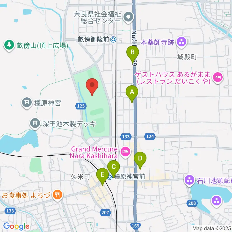 橿原公苑陸上競技場周辺のコンビニエンスストア一覧地図