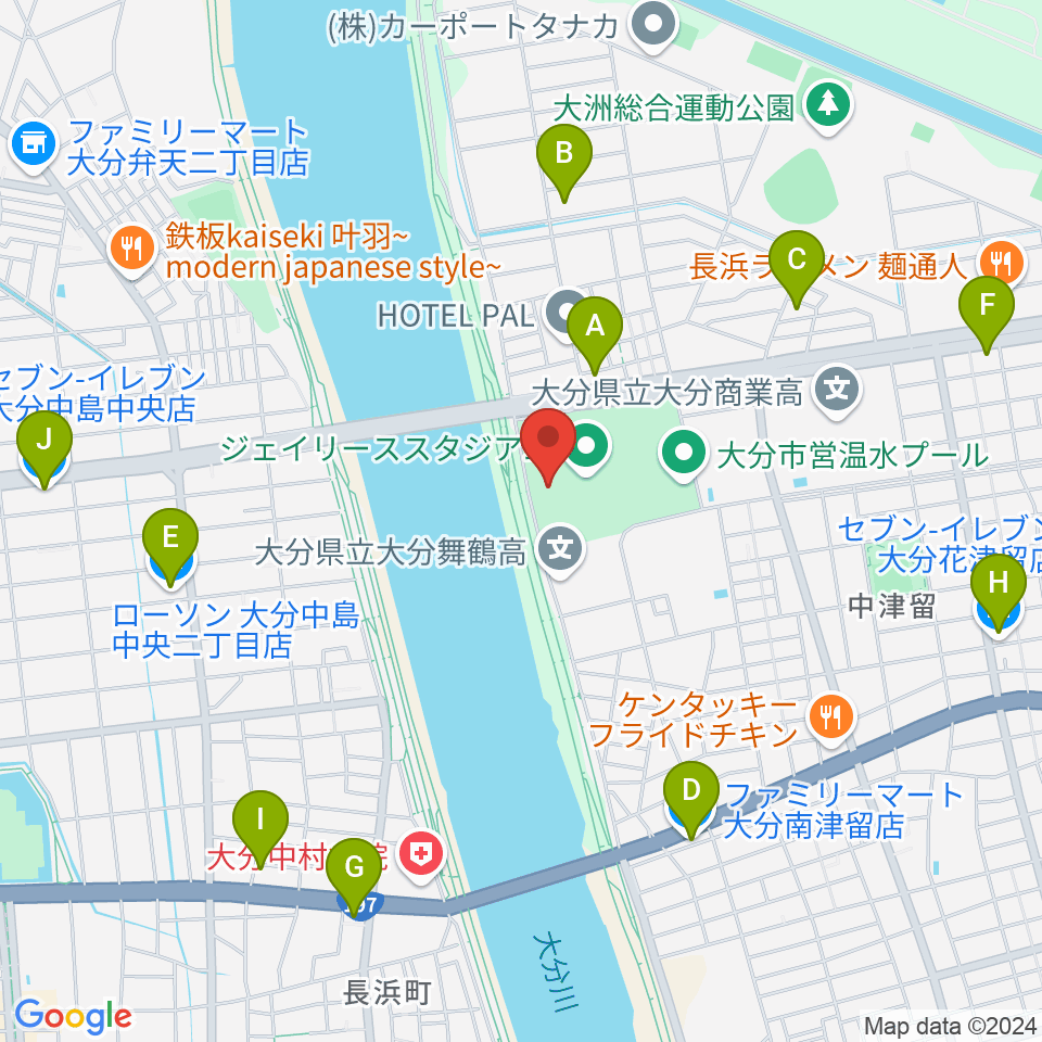 ジェイリーススタジアム周辺のコンビニエンスストア一覧地図