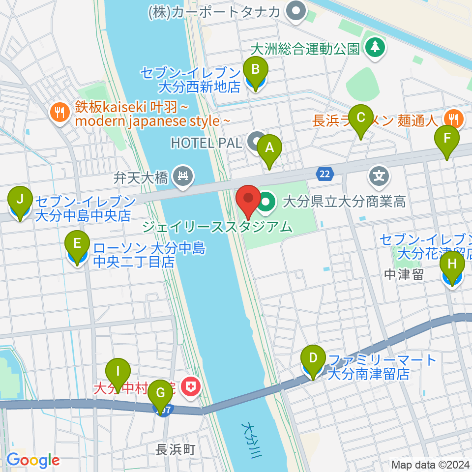 ジェイリーススタジアム周辺のコンビニエンスストア一覧地図