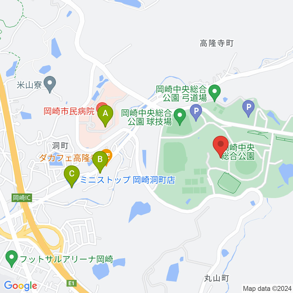 岡崎中央総合公園総合体育館周辺のコンビニエンスストア一覧地図