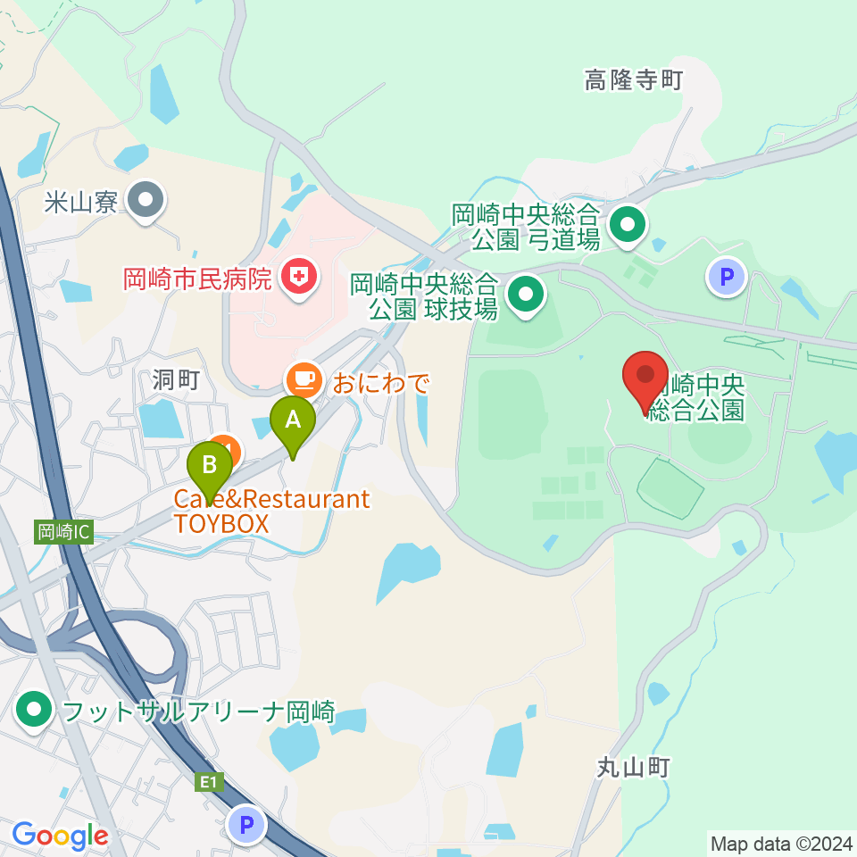 岡崎中央総合公園総合体育館周辺のコンビニエンスストア一覧地図