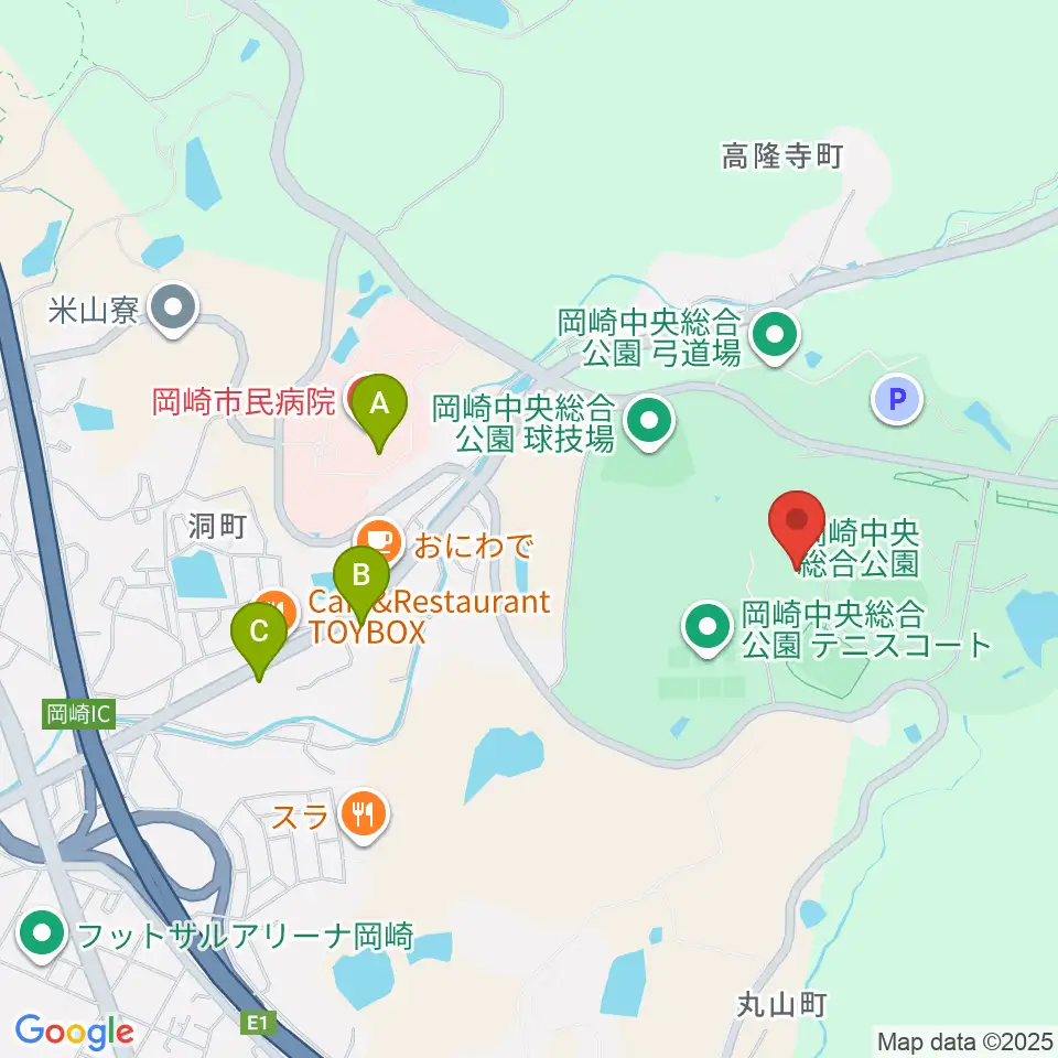 岡崎中央総合公園総合体育館周辺のコンビニエンスストア一覧地図