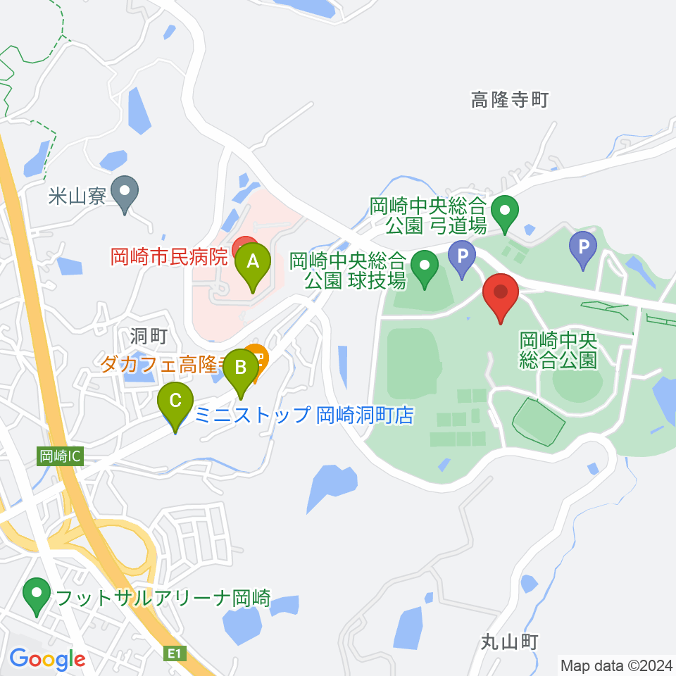 岡崎中央総合公園 武道館周辺のコンビニエンスストア一覧地図