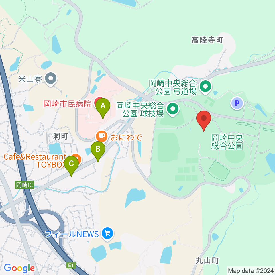 岡崎中央総合公園 武道館周辺のコンビニエンスストア一覧地図