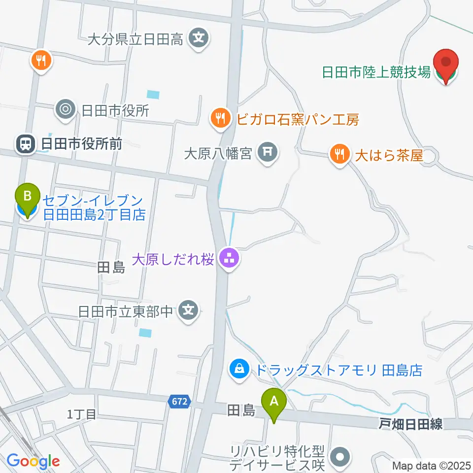 日田市陸上競技場周辺のコンビニエンスストア一覧地図