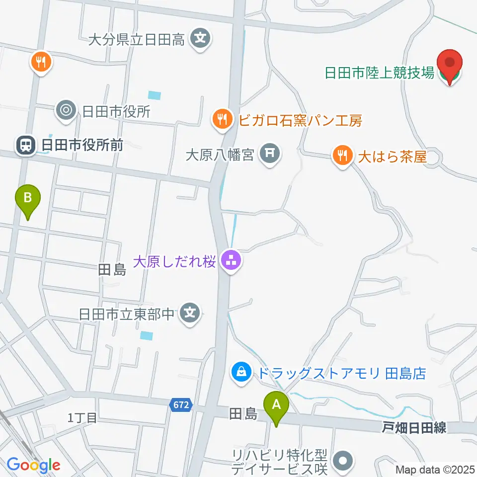 日田市陸上競技場周辺のコンビニエンスストア一覧地図