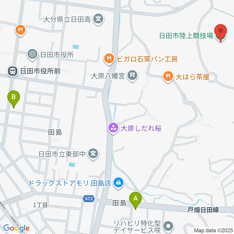 日田市陸上競技場周辺のコンビニエンスストア一覧地図