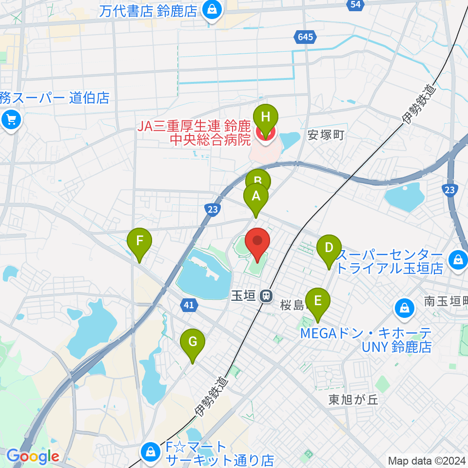 AGF鈴鹿陸上競技場周辺のコンビニエンスストア一覧地図