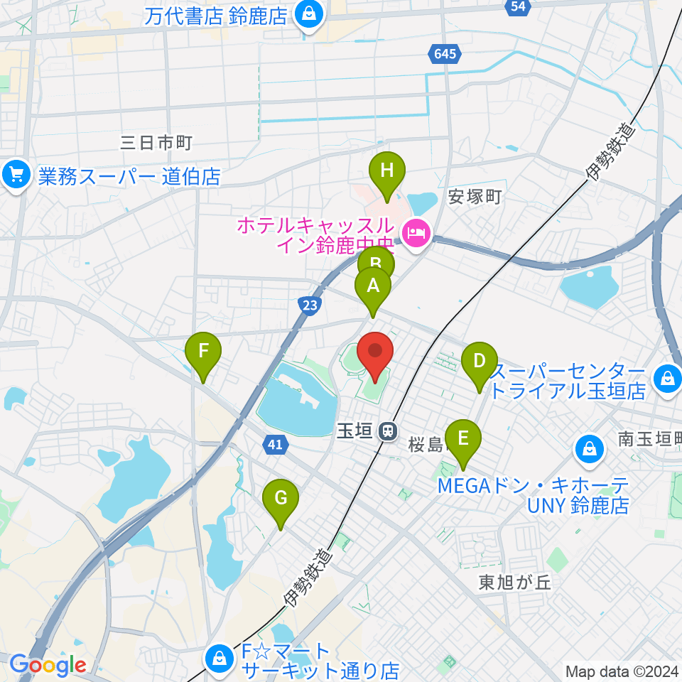 AGF鈴鹿陸上競技場周辺のコンビニエンスストア一覧地図