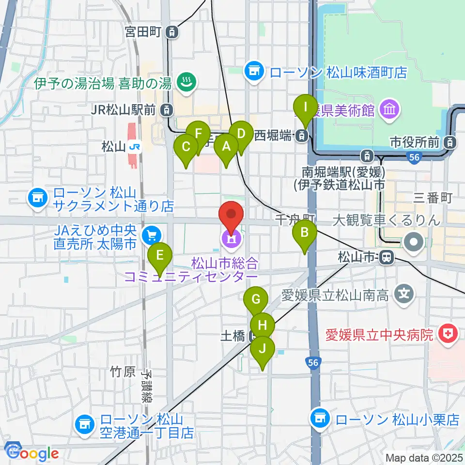 松山市総合コミュニティセンター体育館周辺のコンビニエンスストア一覧地図