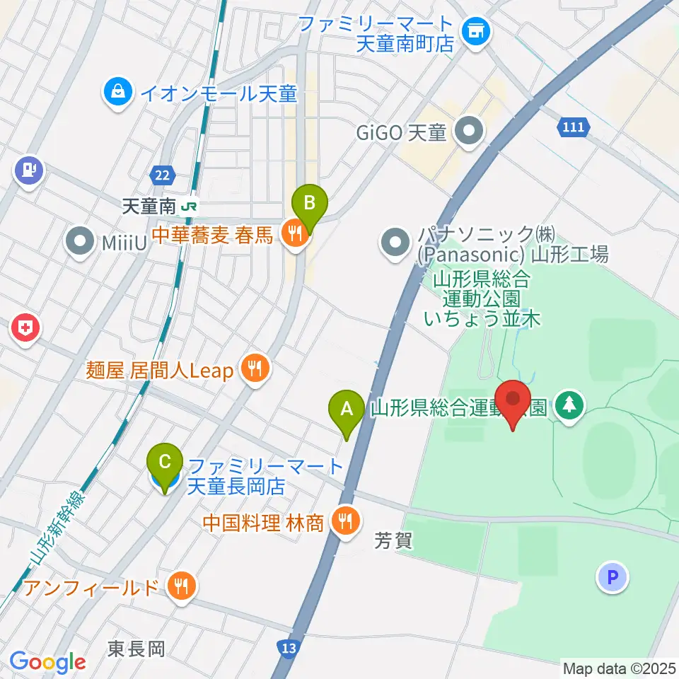 山形県総合運動公園 総合体育館周辺のコンビニエンスストア一覧地図