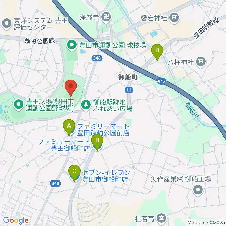 豊田市運動公園陸上競技場周辺のコンビニエンスストア一覧地図