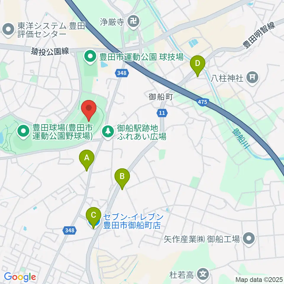 豊田市運動公園陸上競技場周辺のコンビニエンスストア一覧地図