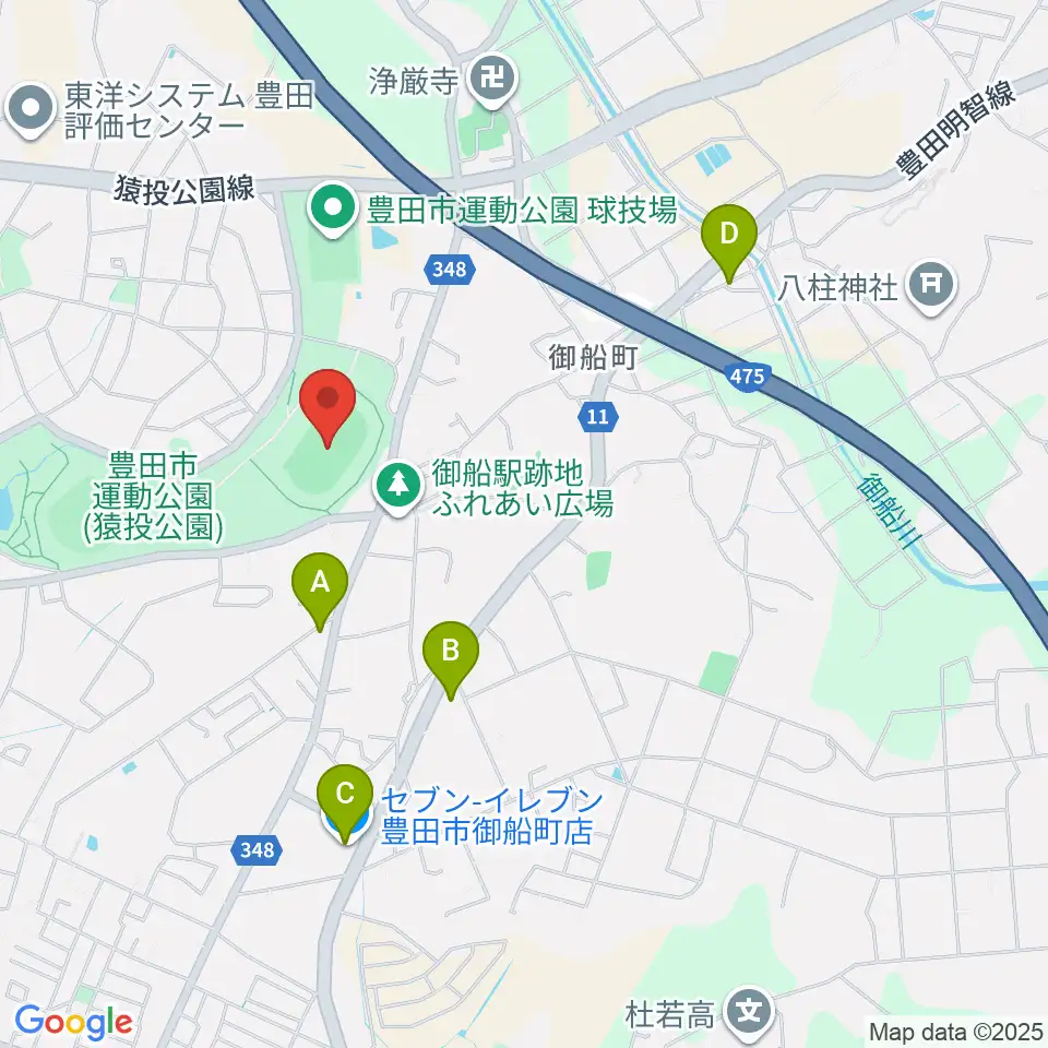 豊田市運動公園陸上競技場周辺のコンビニエンスストア一覧地図
