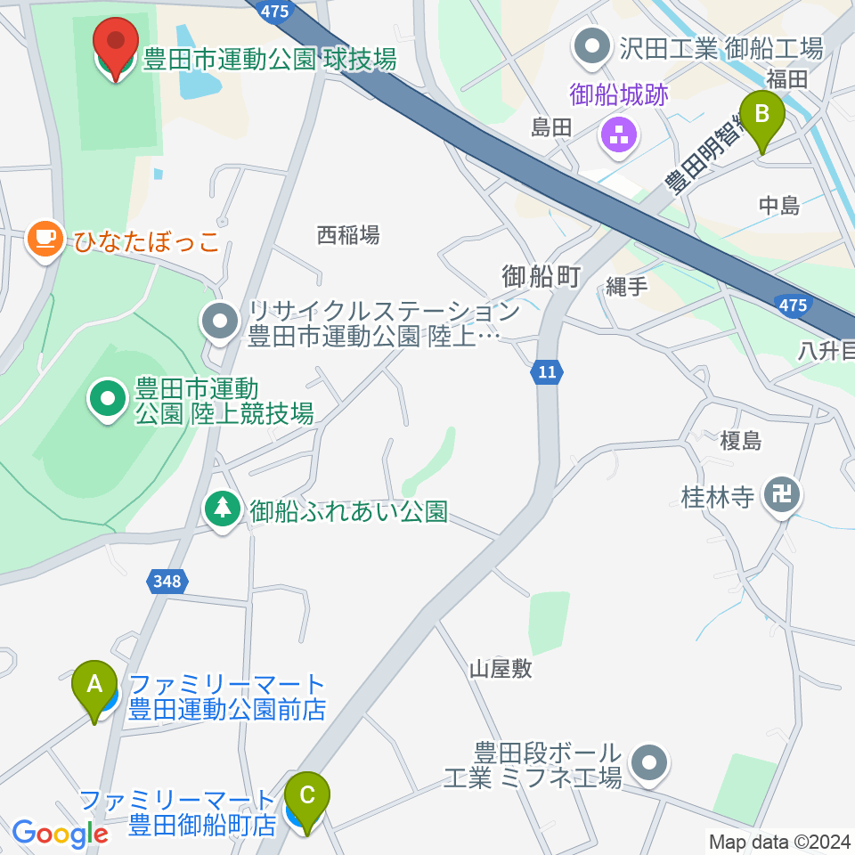 豊田市運動公園球技場周辺のコンビニエンスストア一覧地図