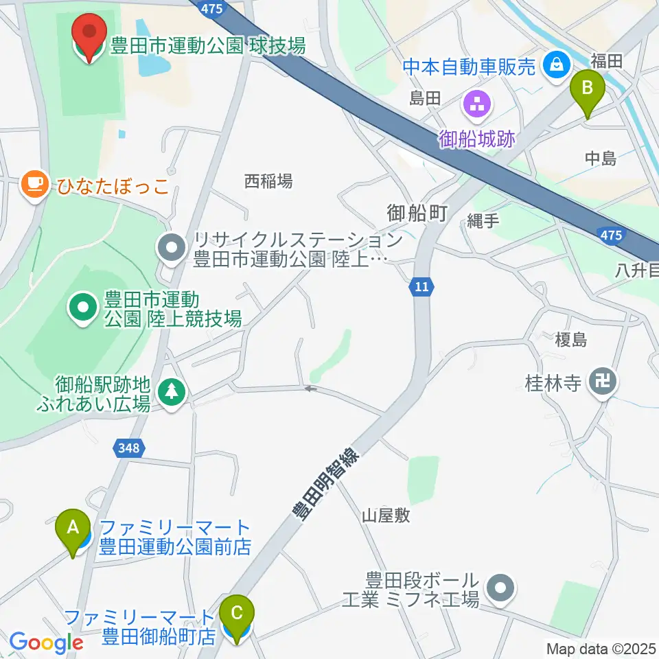 豊田市運動公園球技場周辺のコンビニエンスストア一覧地図