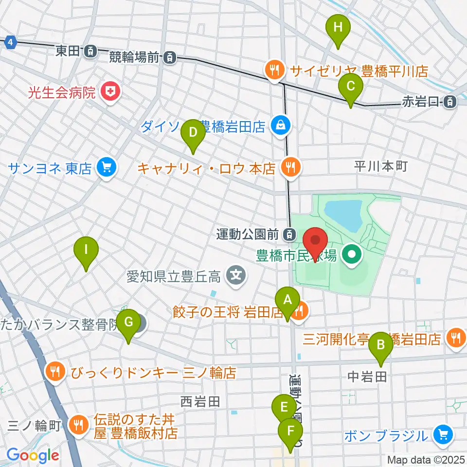 豊橋市民球技場周辺のコンビニエンスストア一覧地図