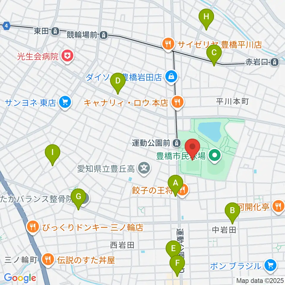 豊橋市民球技場周辺のコンビニエンスストア一覧地図