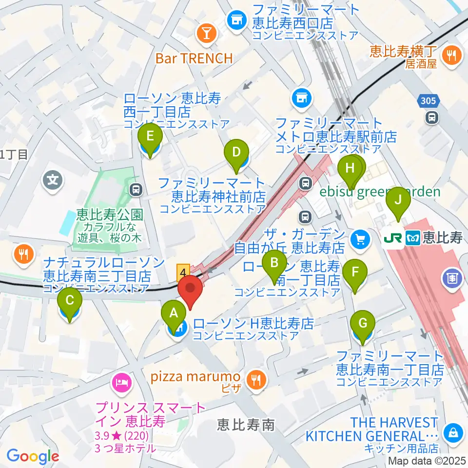 スマイルヴォイス恵比寿校周辺のコンビニエンスストア一覧地図