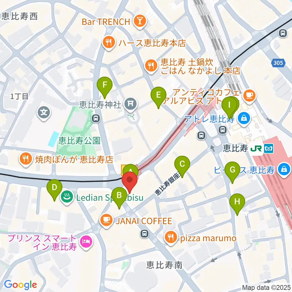 スマイルヴォイス恵比寿校周辺のコンビニエンスストア一覧地図