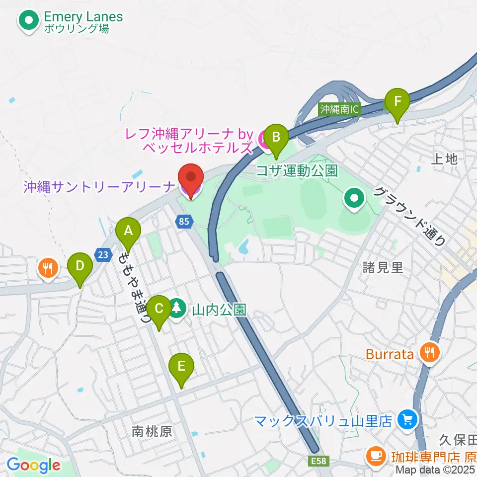 沖縄サントリーアリーナ周辺のコンビニエンスストア一覧地図