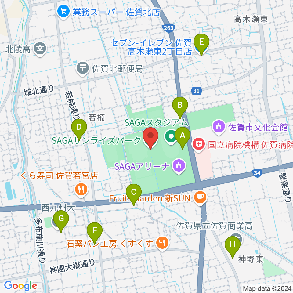 SAGAスタ（陸上競技場）周辺のコンビニエンスストア一覧地図