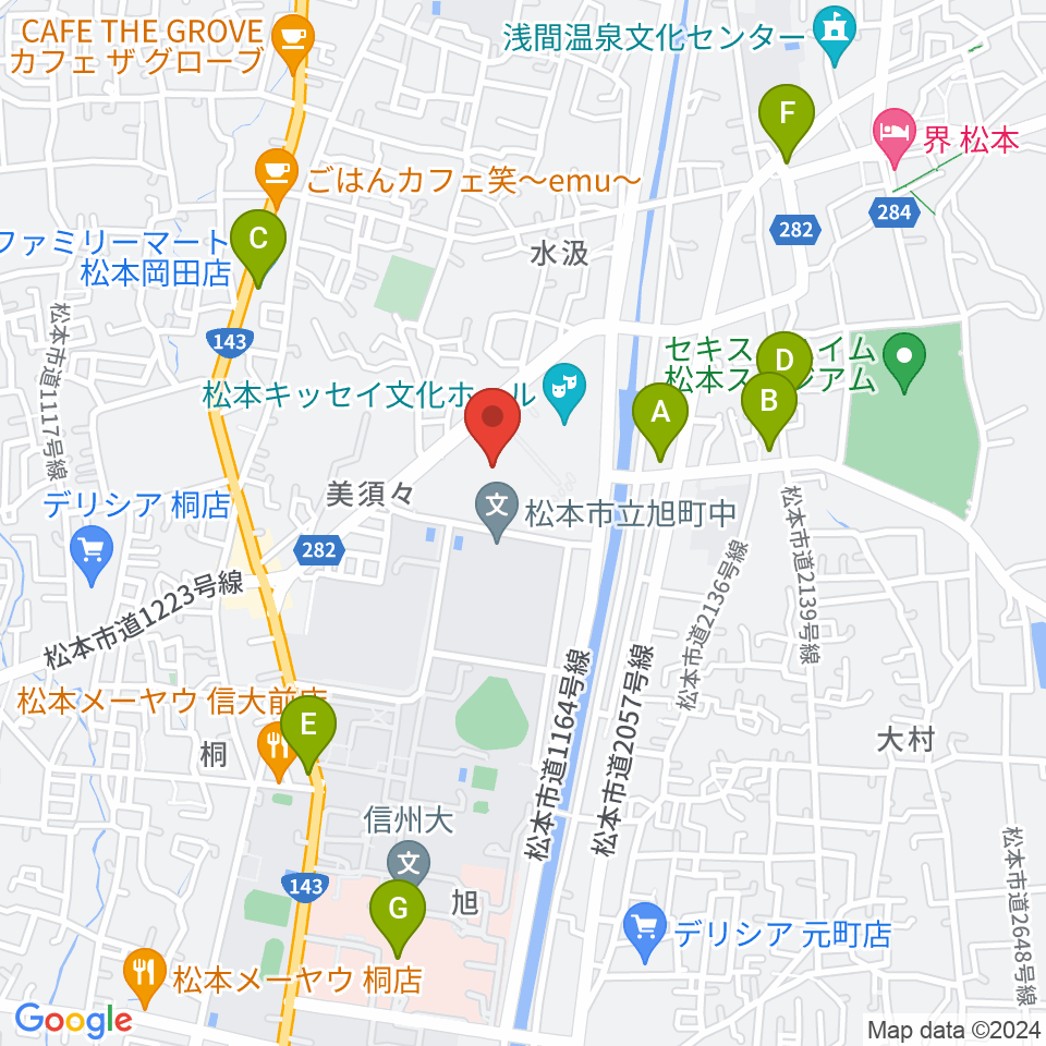 エア・ウォーターアリーナ松本周辺のコンビニエンスストア一覧地図