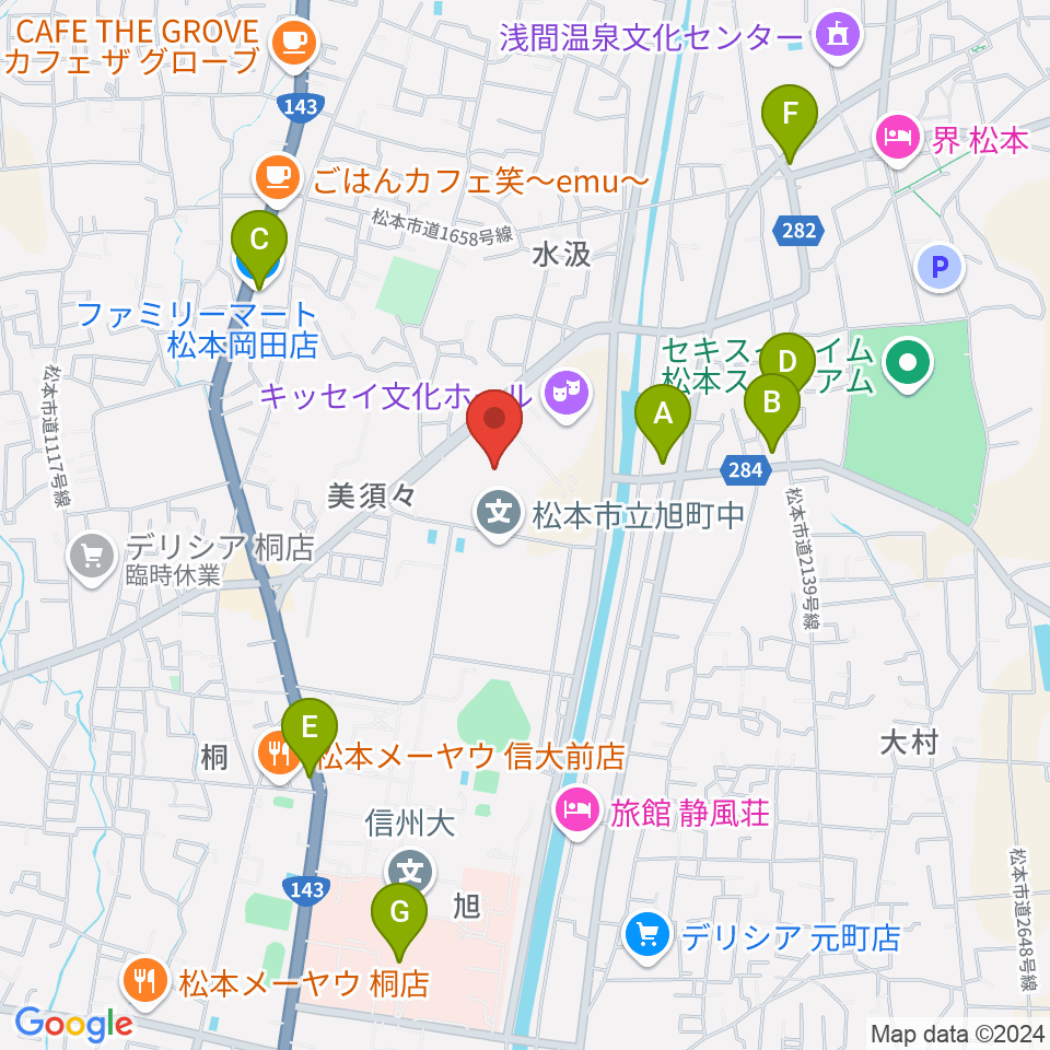 エア・ウォーターアリーナ松本周辺のコンビニエンスストア一覧地図