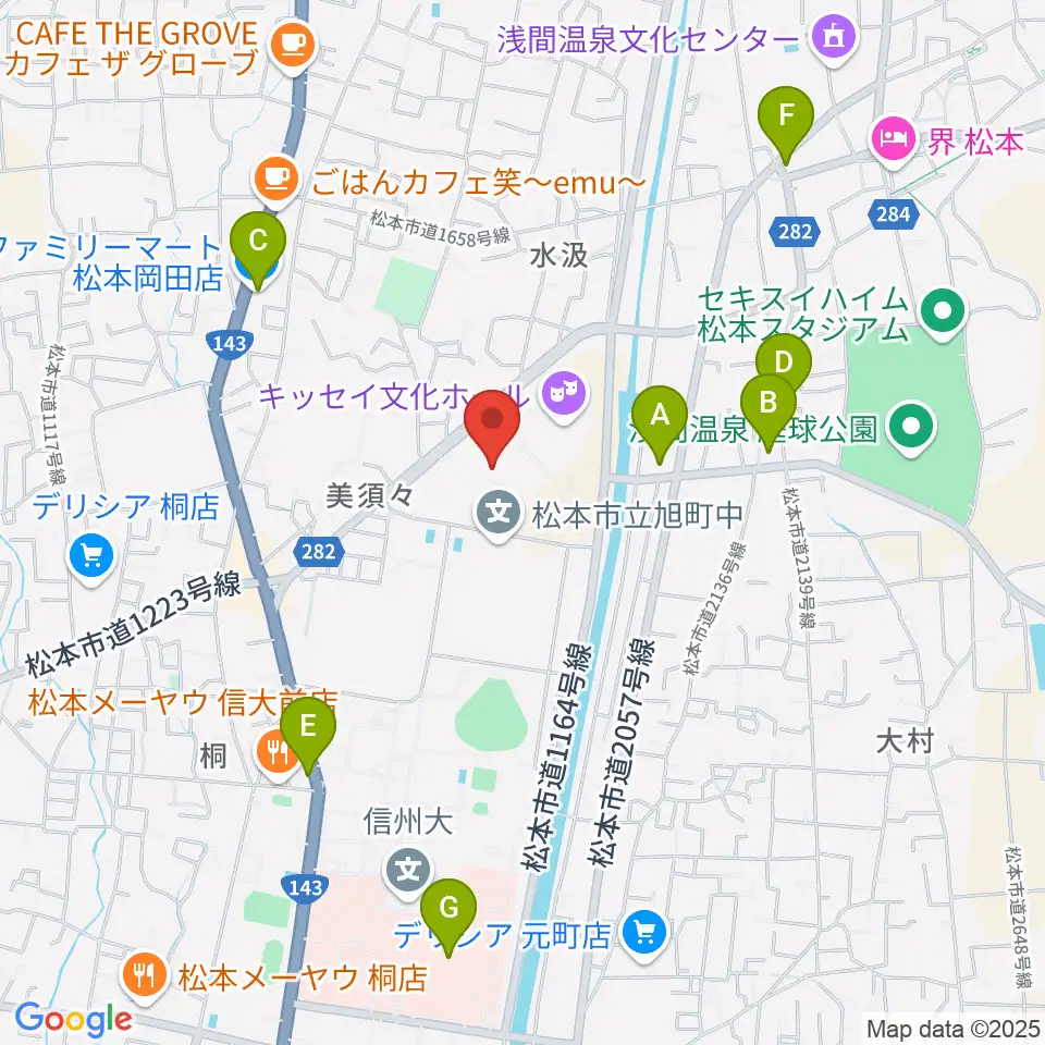 エア・ウォーターアリーナ松本周辺のコンビニエンスストア一覧地図