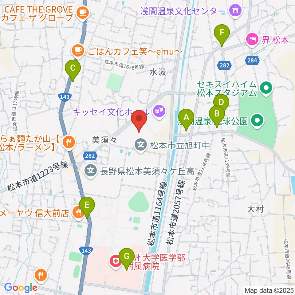 エア・ウォーターアリーナ松本周辺のコンビニエンスストア一覧地図