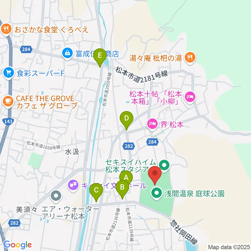 セキスイハイム松本スタジアム周辺のコンビニエンスストア一覧地図