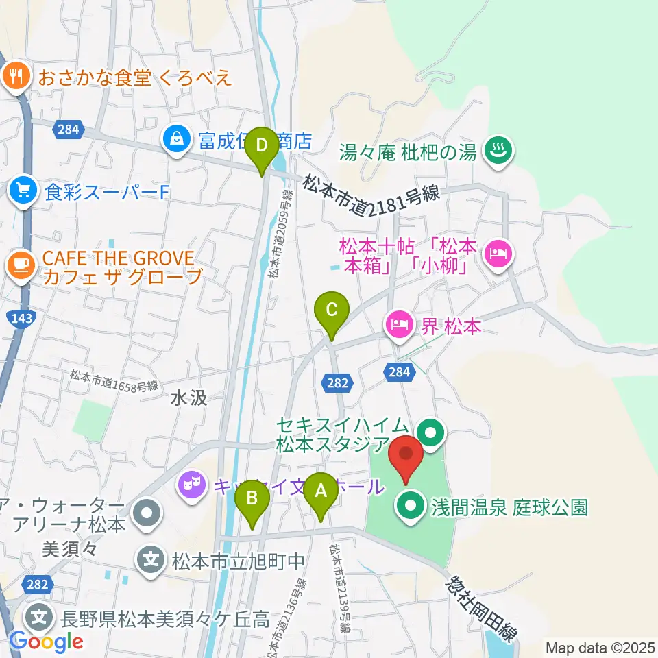 セキスイハイム松本スタジアム周辺のコンビニエンスストア一覧地図