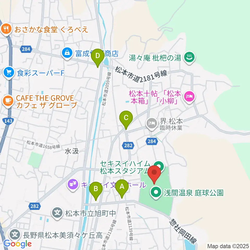 セキスイハイム松本スタジアム周辺のコンビニエンスストア一覧地図