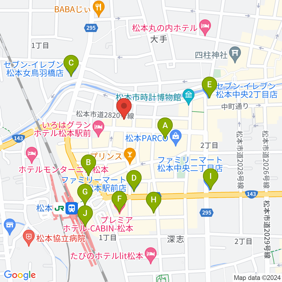松本市中央公民館・Ｍウイング周辺のコンビニエンスストア一覧地図