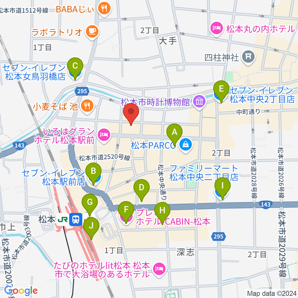 松本市中央公民館・Ｍウイング周辺のコンビニエンスストア一覧地図