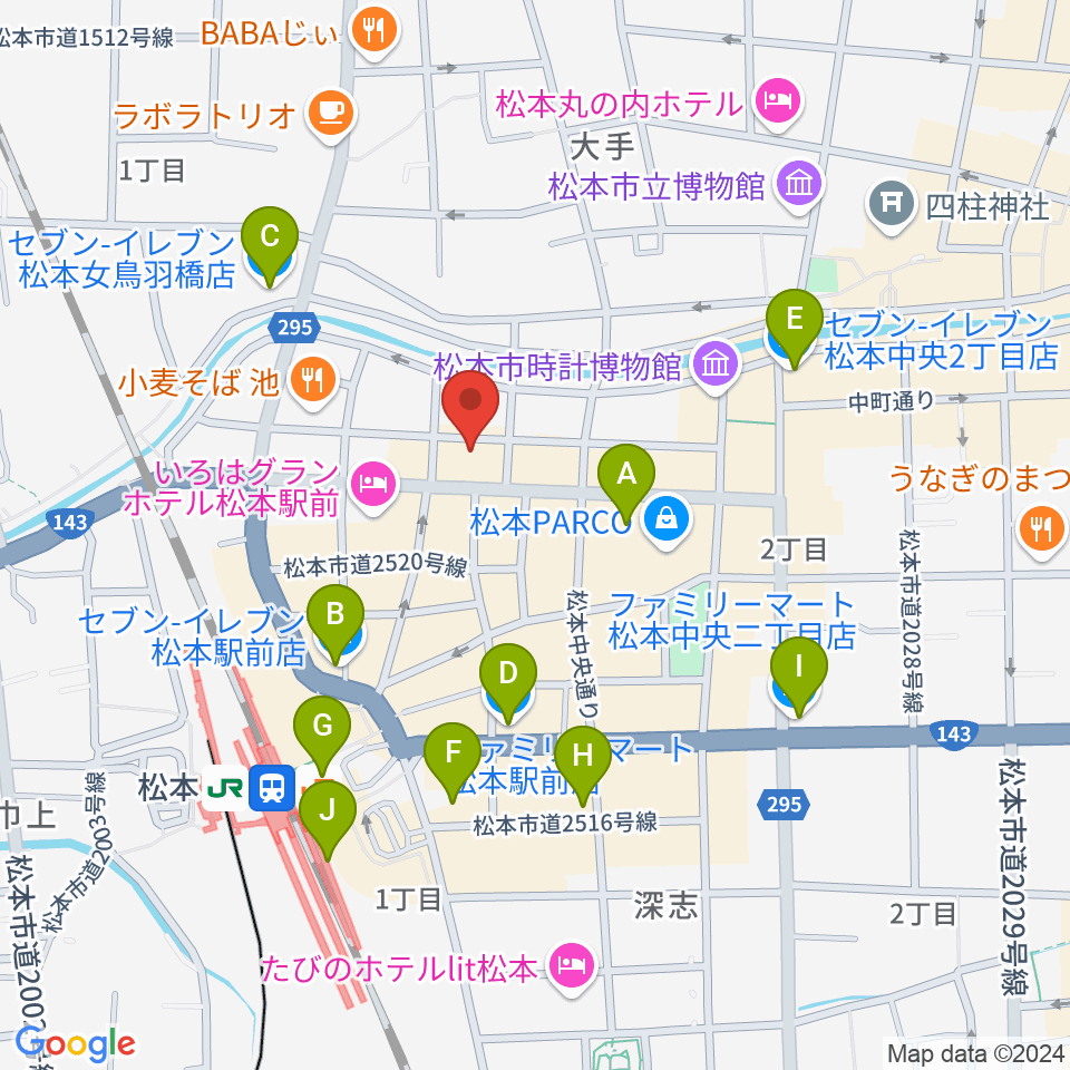 松本市中央公民館・Ｍウイング周辺のコンビニエンスストア一覧地図