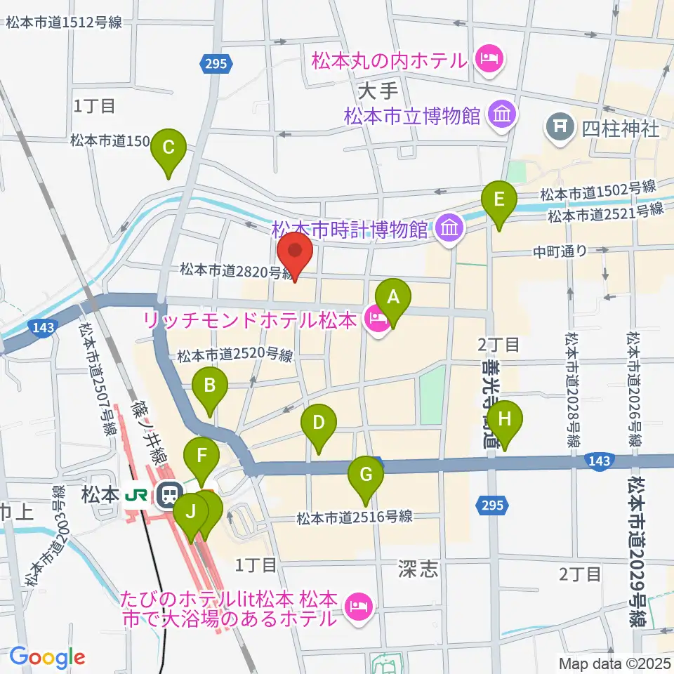 松本市中央公民館・Ｍウイング周辺のコンビニエンスストア一覧地図