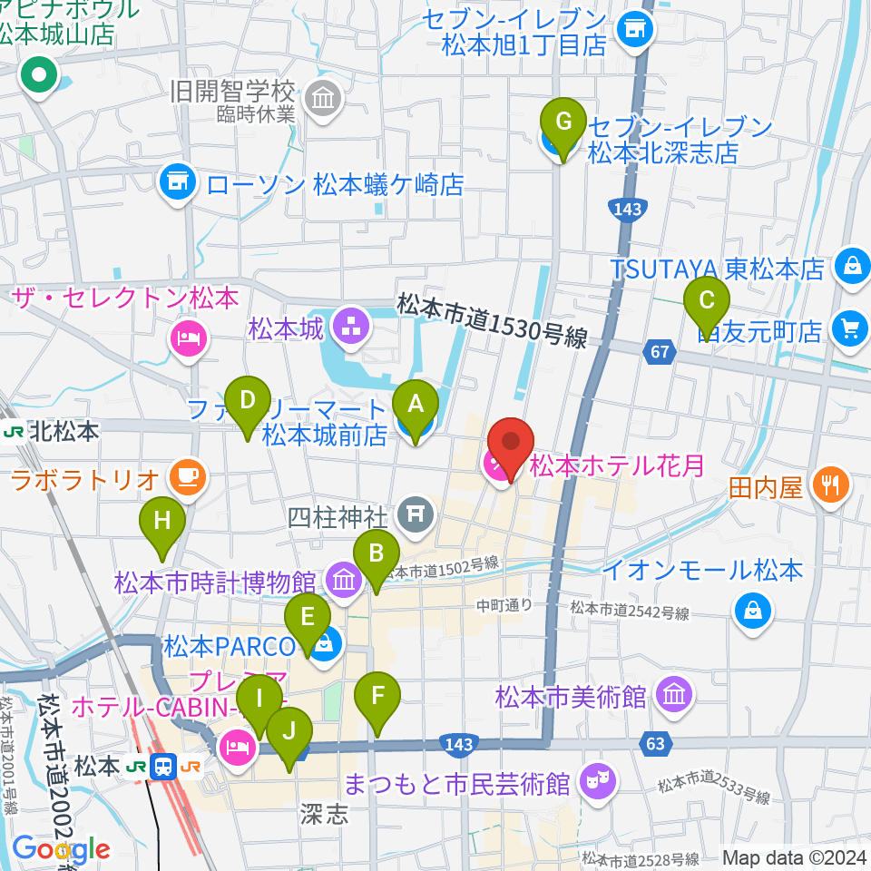 松本市下町会館周辺のコンビニエンスストア一覧地図