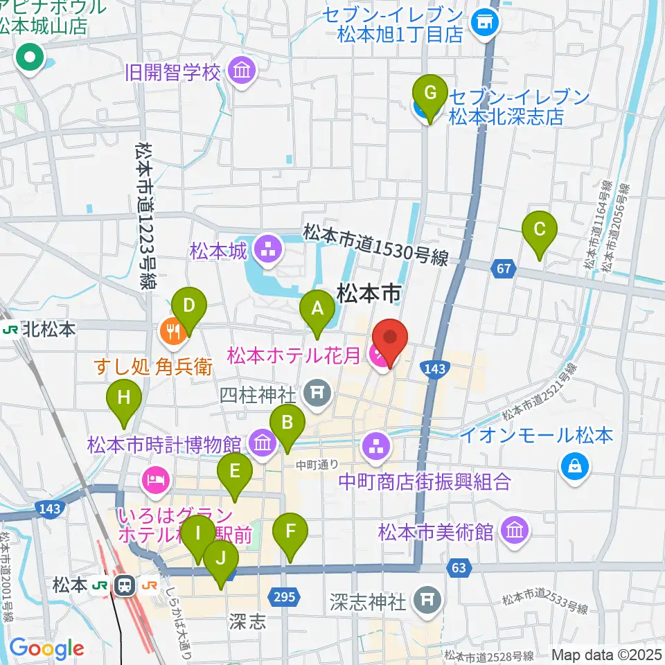 松本市下町会館周辺のコンビニエンスストア一覧地図